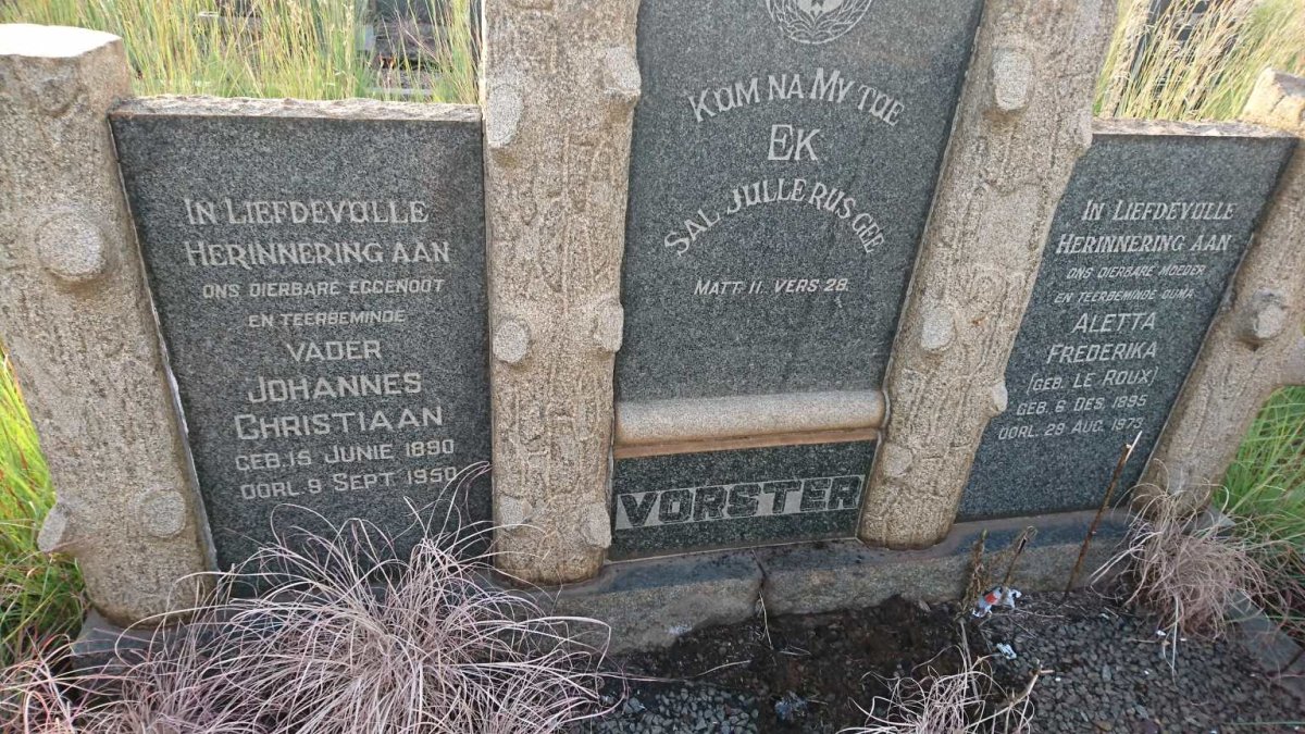 VORSTER Johannes Christiaan 1890-1950 &amp; Aletta Frederika LE ROUX 1895-1973