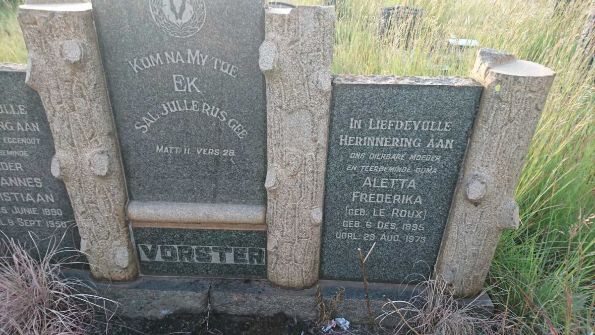 VORSTER Johannes Christiaan 1890-1950 &amp; Aletta Frederika LE ROUX 1895-1973