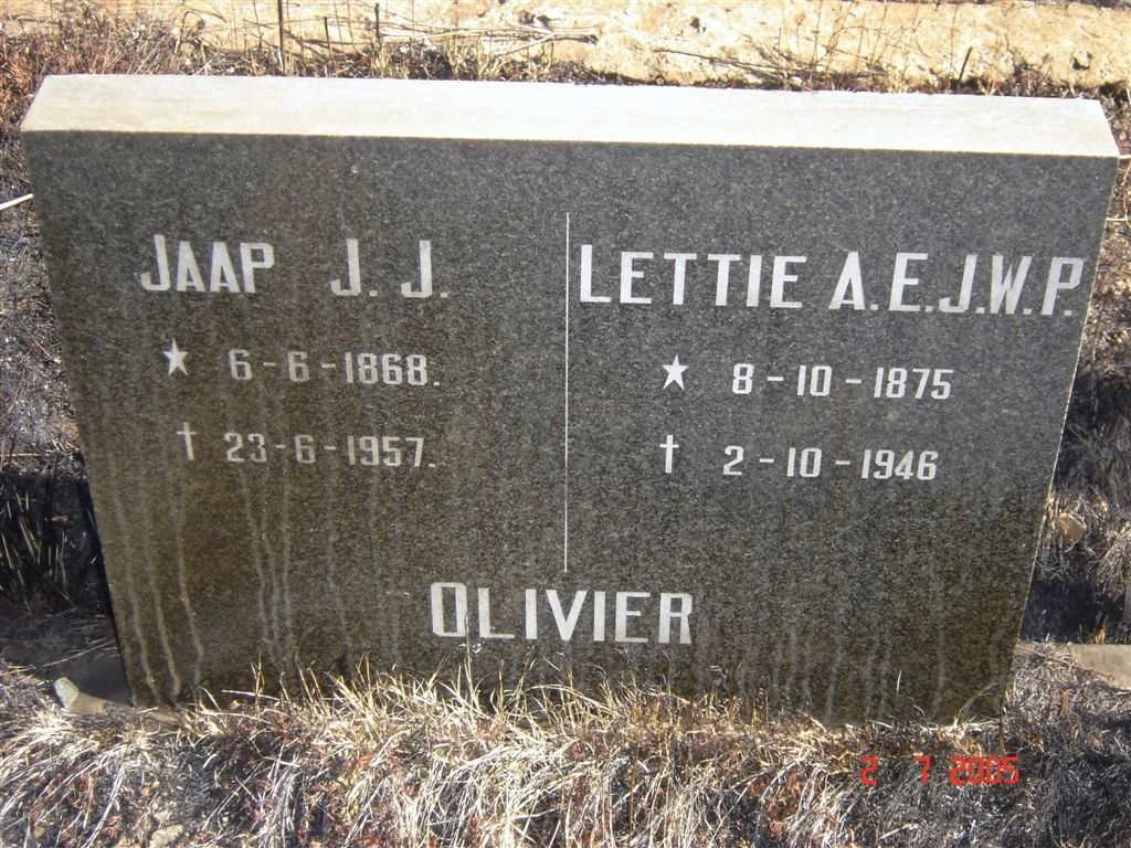 OLIVIER J.J. 1868-1957 &amp; A.E.J.W.P. 1875-1946
