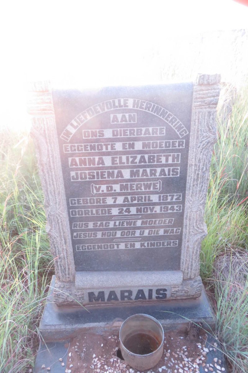 MARAIS Anna Elizabeth Josiena nee V.D. MERWE 1872-1943