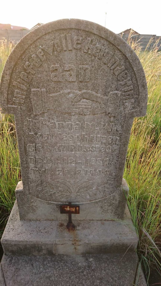 WESTHUIZEN Johanna M.W., van der nee DU PLESSIS 1881-1944