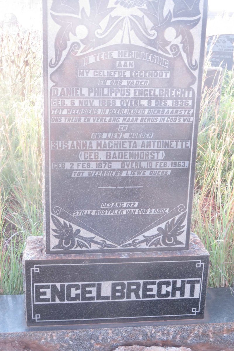 ENGELBRECHT Daniel Philippus 1868-1936 &amp; Susanna Magrieta Antoinette BADENHORST 1876-1963