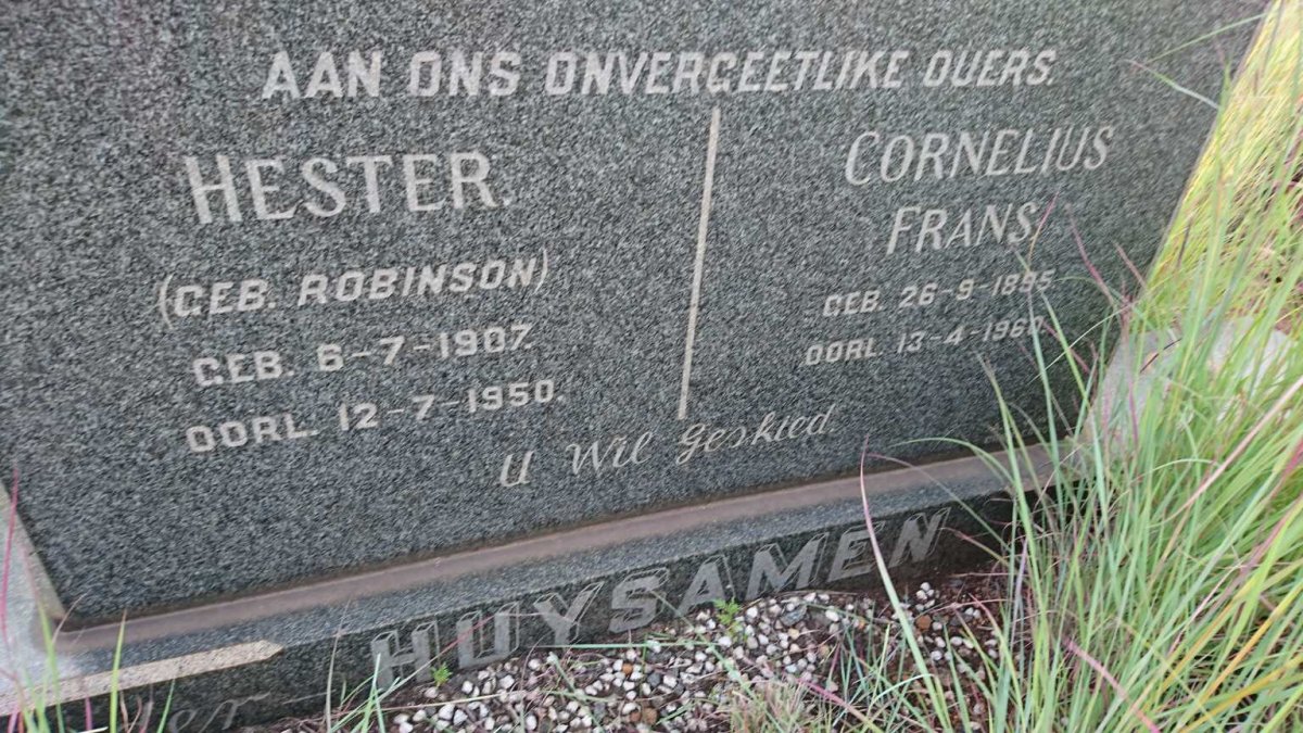 HUYSAMEN Cornelius Frans 1895-1960 &amp; Hester nee ROBINSON 1907-1950