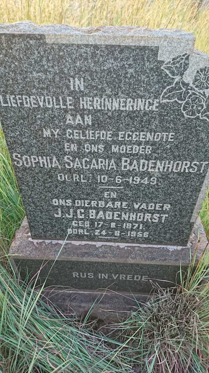 BADENHORST J.J.C. 1871-1956 &amp; Sophia Sagaria -1949