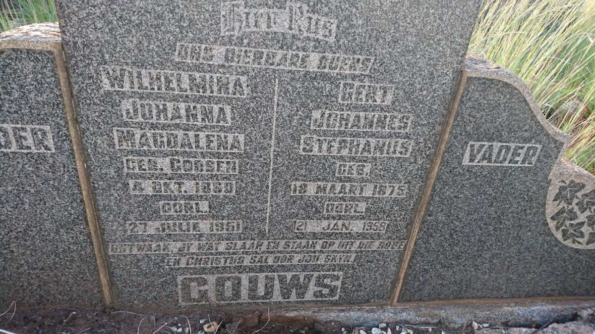 GOUWS Gert Johannes Stephanus 1875-1958 &amp; Wilhelmina Johanna Magdalena GOOSEN 1880-1951