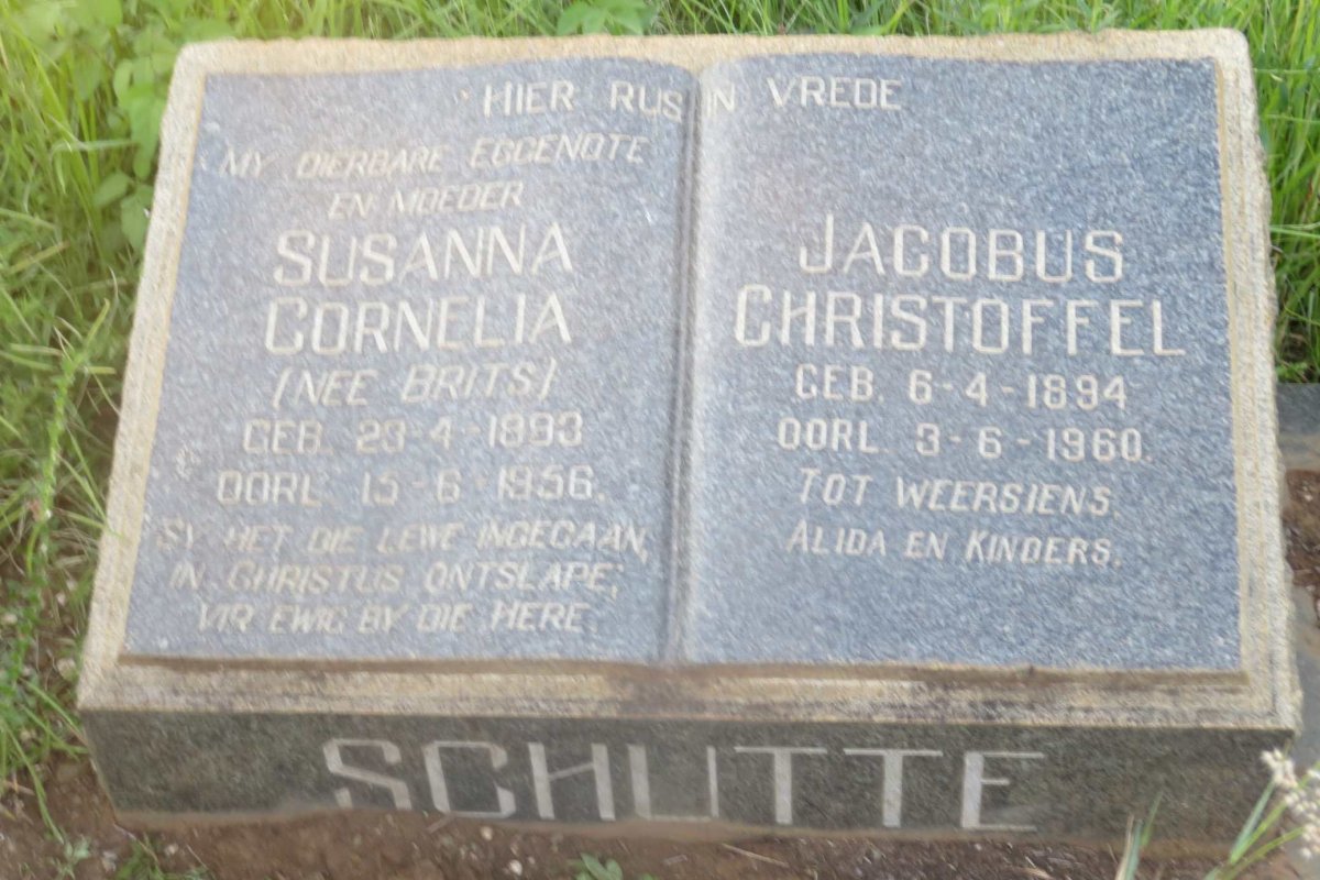 SCHUTTE Jacobus Christoffel 1894-1960 &amp; Susanna Cornelia BRITS 1893-1956