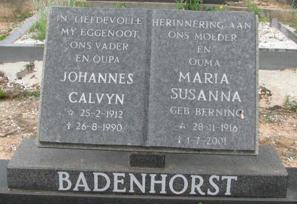 BADENHORST Johannes Calvyn 1912-1990 &amp; Maria Susanna BERNING 1916-2001