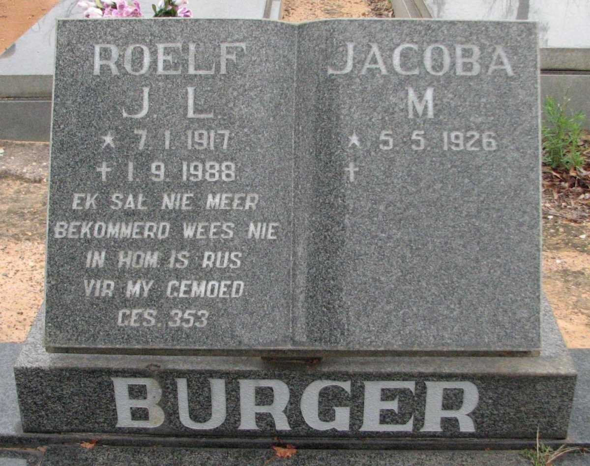 BURGER Roelf J.L. 1917-1988 &amp; Jacoba M. 1926-