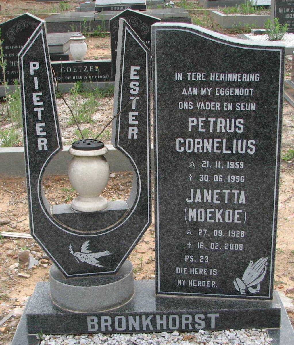 BRONKHORST Petrus Cornelius 1959-1996 :: BRONKHORST Janetta 1928-2008