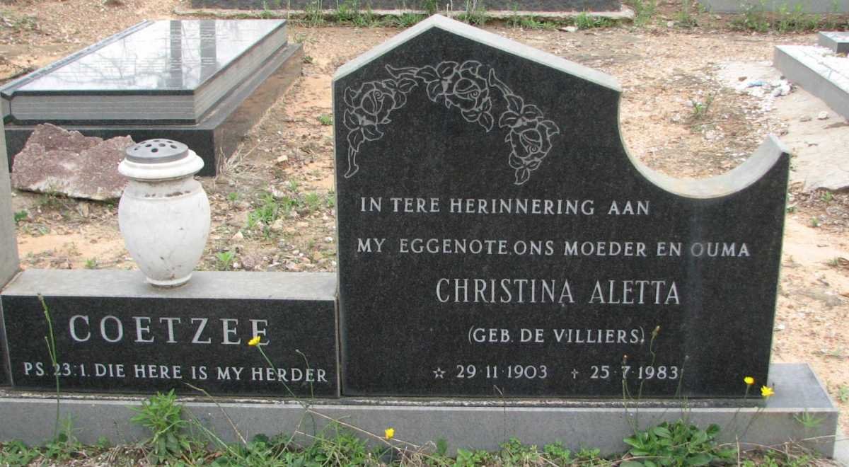 COETZEE Pieter Hendrik 1897-1988 &amp; Christina Aletta DE VILLIERS 1903-1983