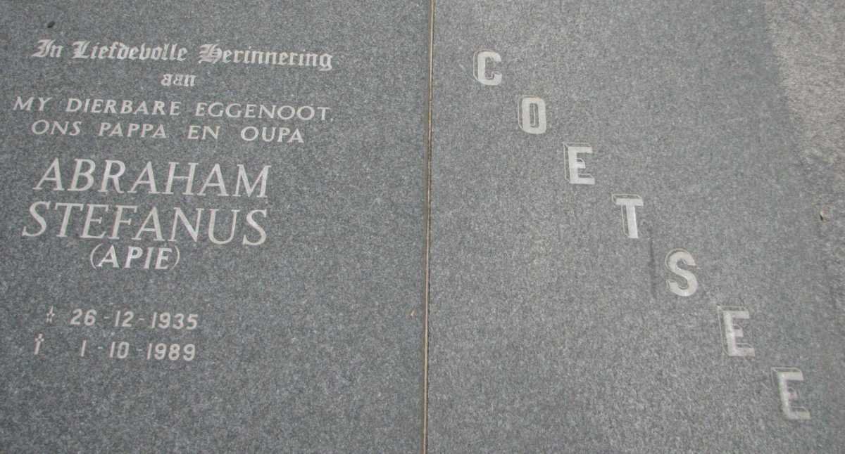 COETSEE Abraham Stefanus 1935-1989 &amp; Susanna Magdalena Catharina STOLS 1936-1991