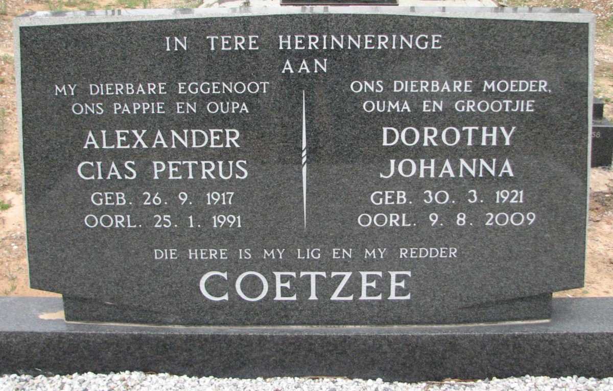 COETZEE Alexander Cias Petrus 1917-1991 &amp; Dorothy Johanna 1921-2009