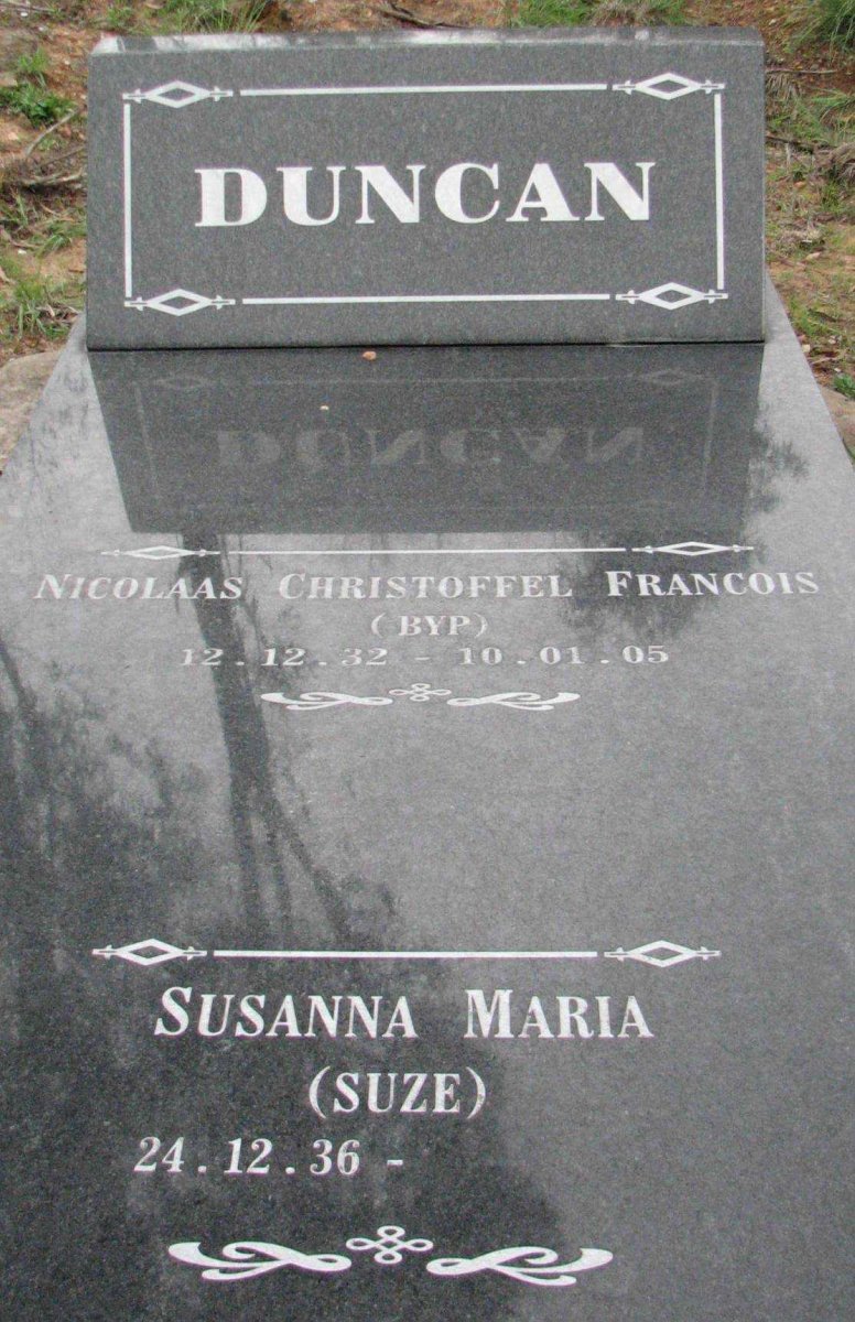 DUNCAN Nicolaas Christoffel Francois 1932-2005 &amp; Susanna Maria 1936-