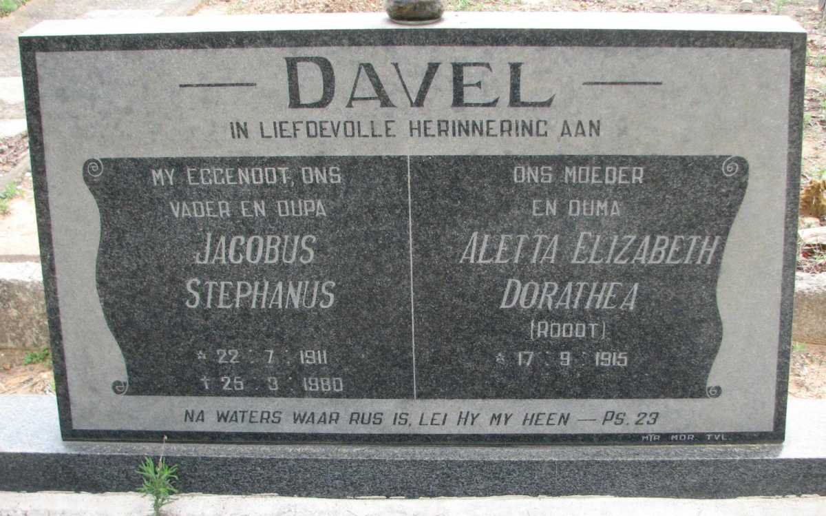 DAVEL Jacobus Stephanus 1911-1980 &amp; Aletta Elizabeth Dorathea ROODT 1915-