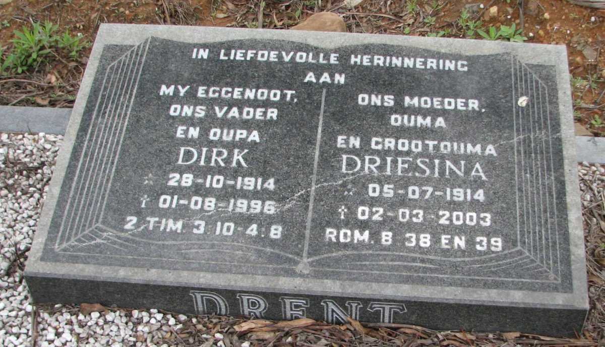 DRENT Dirk 1914-1996 &amp; Driesina 1914-2003