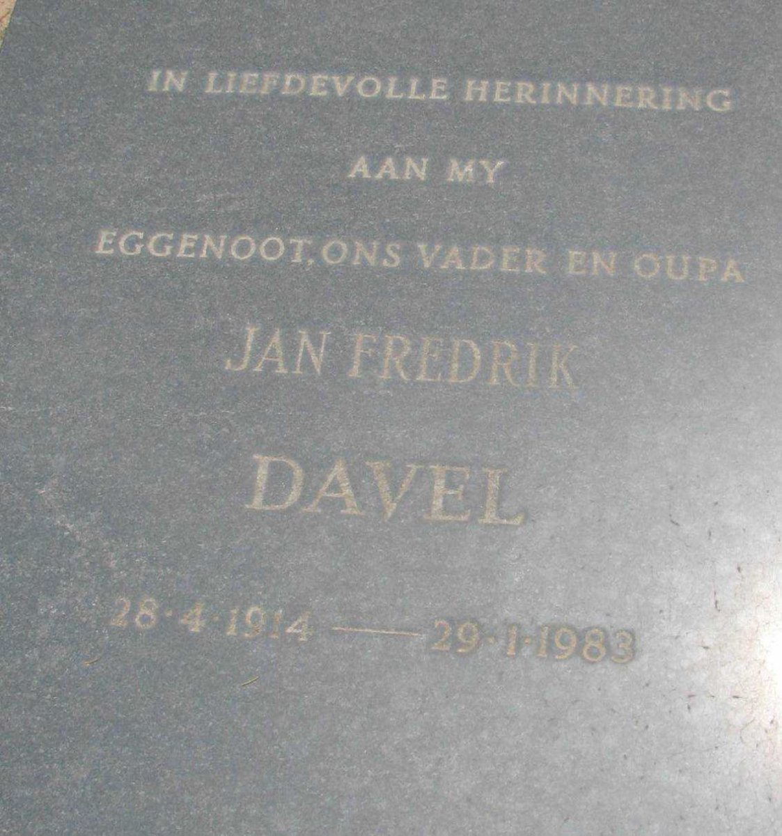 DAVEL Jan Fredrik 1914-1983 &amp; Dirkie Elizabeth 1919-1984