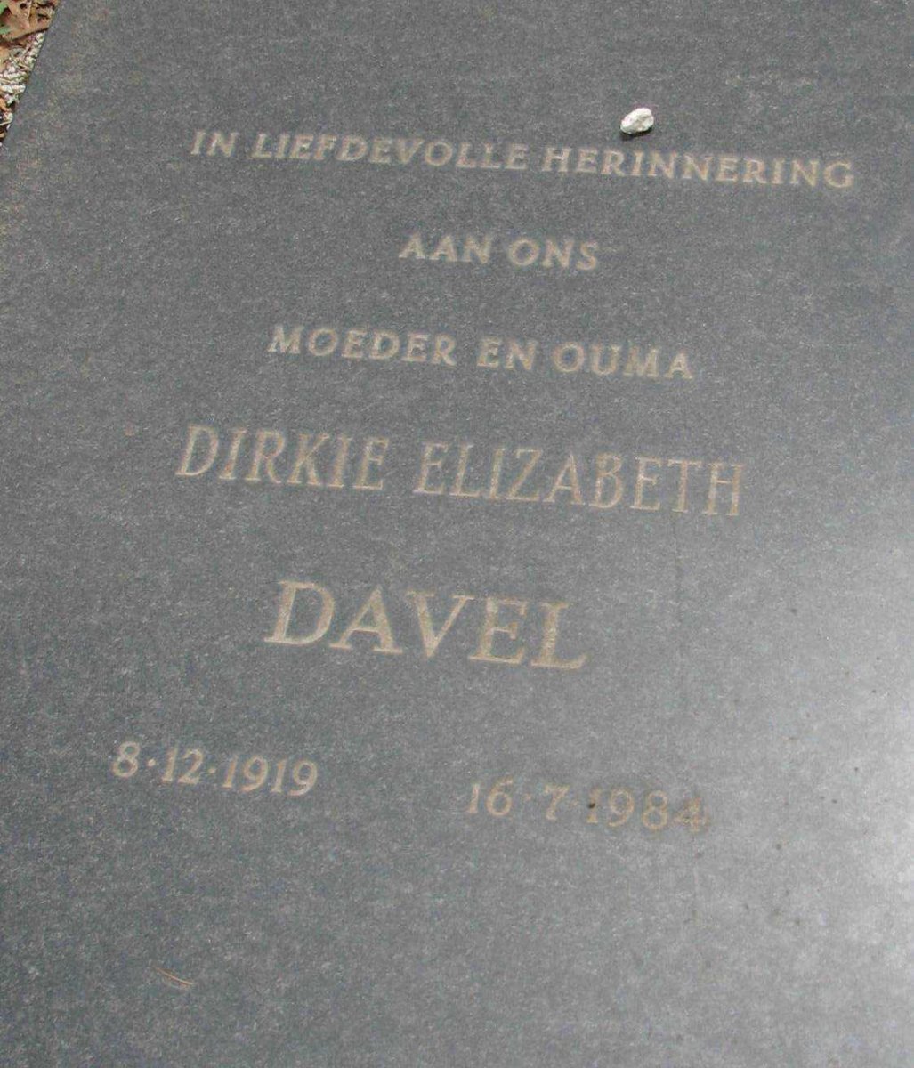 DAVEL Jan Fredrik 1914-1983 &amp; Dirkie Elizabeth 1919-1984