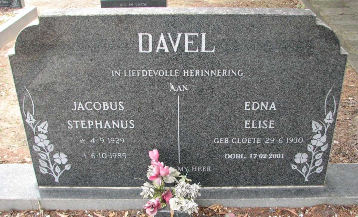DAVEL Jacobus Stephanus 1929-1985 &amp; Edna Elise CLOETE 1930-2001
