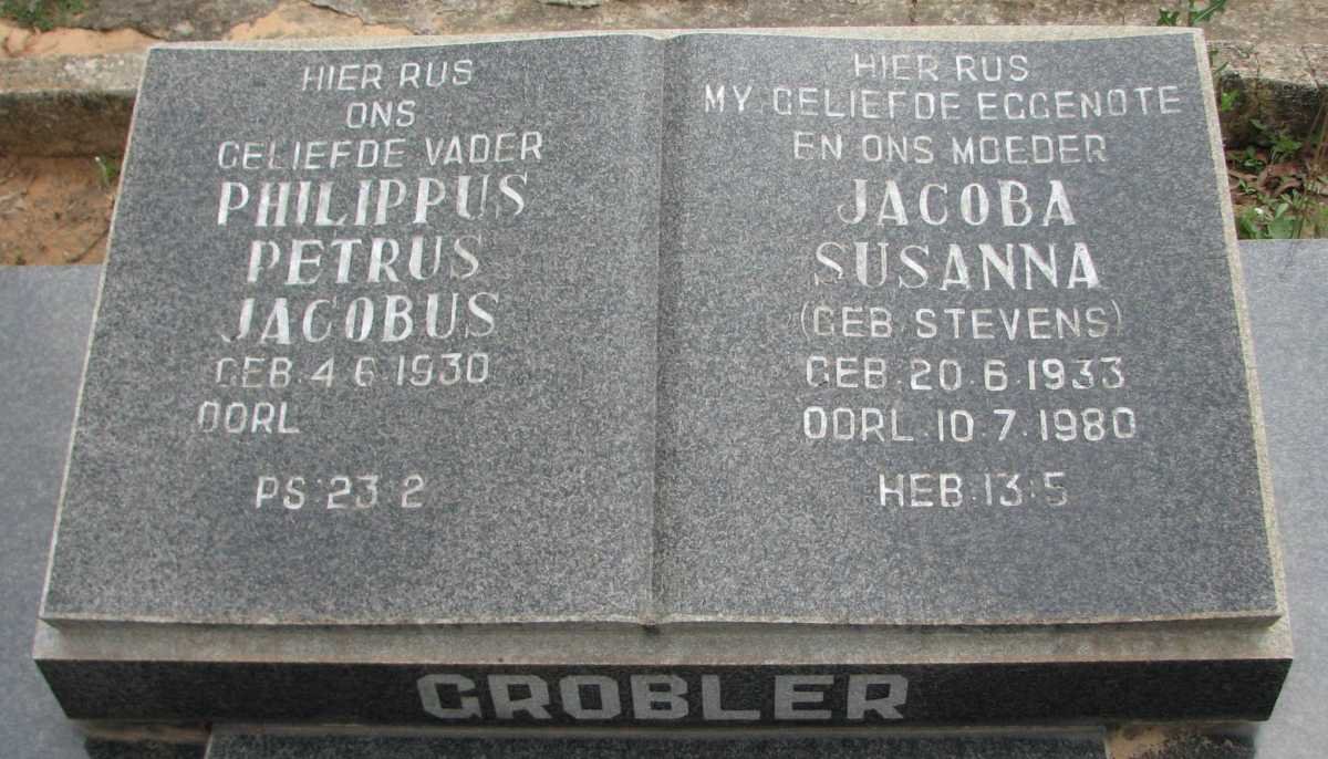GROBLER Philippus Petrus Jacobus 1930- &amp; Jacoba Susanna STEVENS 1933-1980