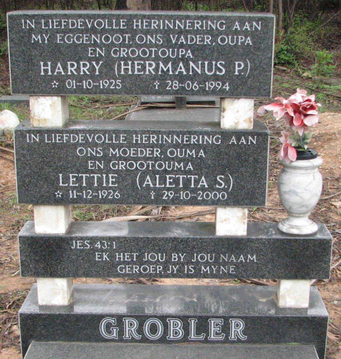 GROBLER Hermanus P. 1925-1994 &amp; Aletta S. 1926-2000