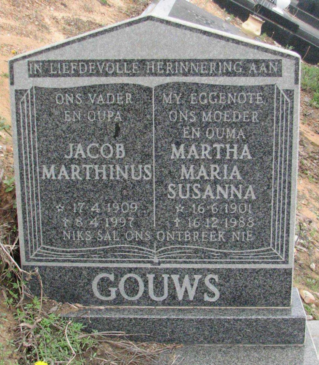 GOUWS Jacob Marthinus 1909-1997 &amp; Martha Maria Susanna 1901-1988