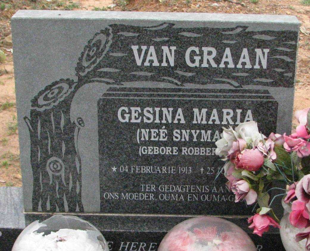 GRAAN Gesina Maria, van nee SNYMAN gebore ROBBERTS 1913-??