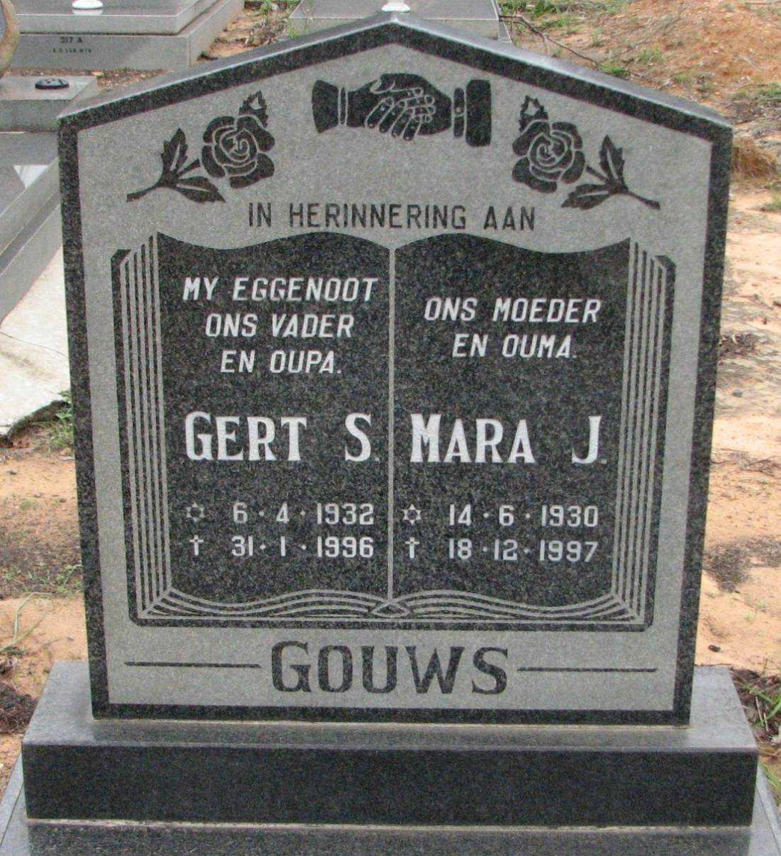 GOUWS Gert S. 1932-1996 &amp; Mara J. 1930-1997