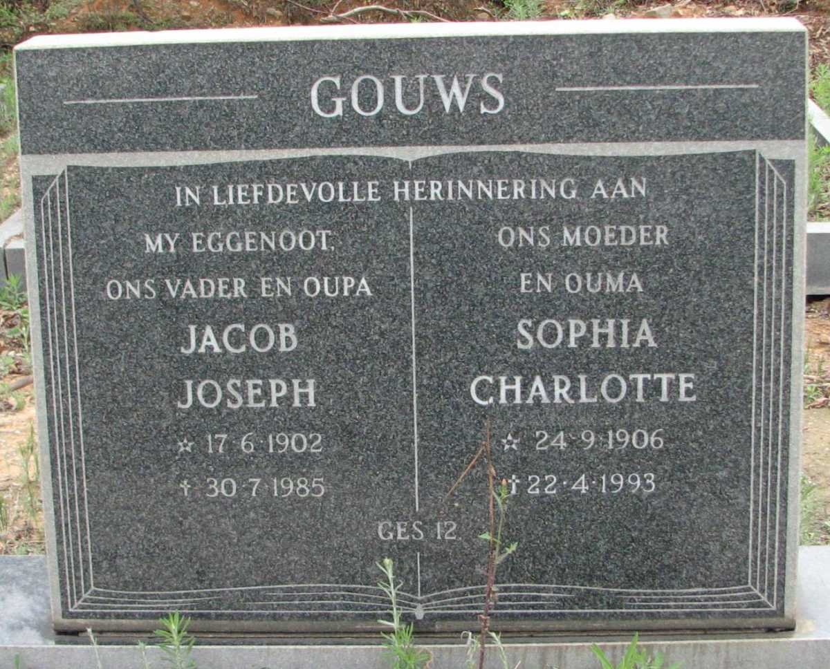 GOUWS Jacob Joseph 1902-1985 &amp; Sophia Charlotte 1906-1993