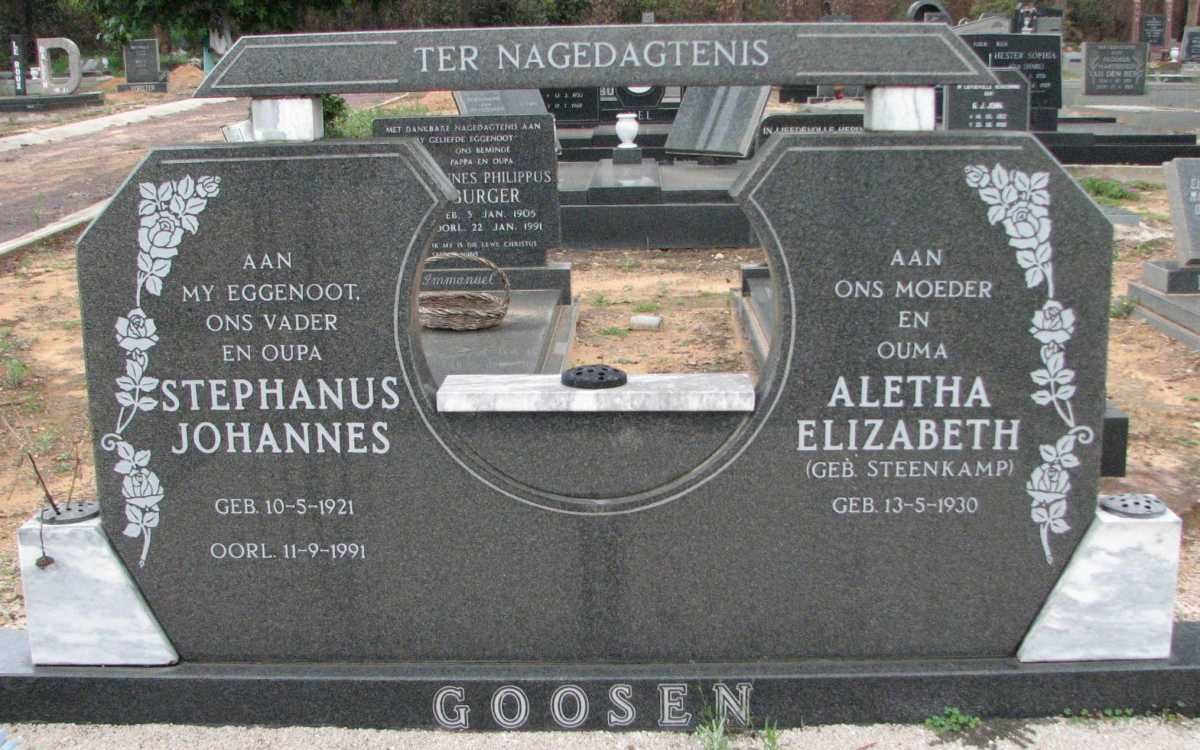 GOOSEN Stephanus Johannes 1921-1991 &amp; Aletha Elizabeth STEENKAMP 1930-