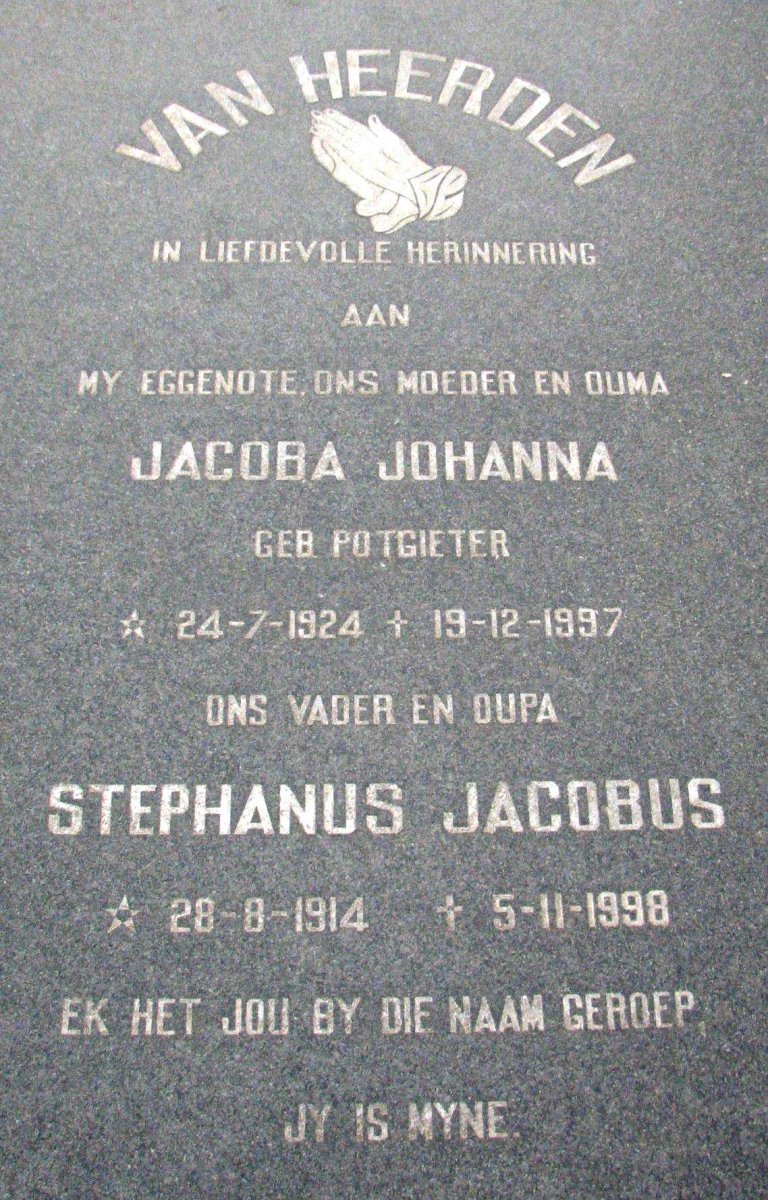 HEERDEN Stephanus Jacobus, van 1914-1998 &amp; Jacoba Johanna POTGIETER 1924-1997