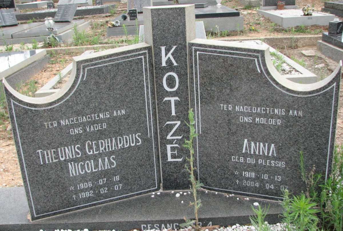 KOTZE Theunus Gerhardus Nicolaas 1906-1982 &amp; Anna Du PLESSIS 1918-2004