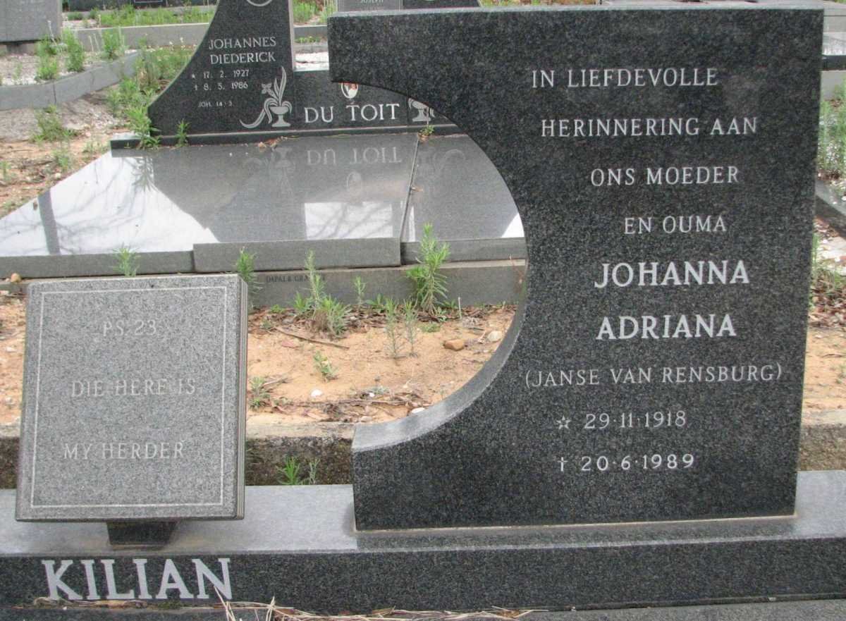 KILIAN Johannes George 1904-1987 &amp; Johanna Adriana JANSE VAN RENSBURG 1918-1989