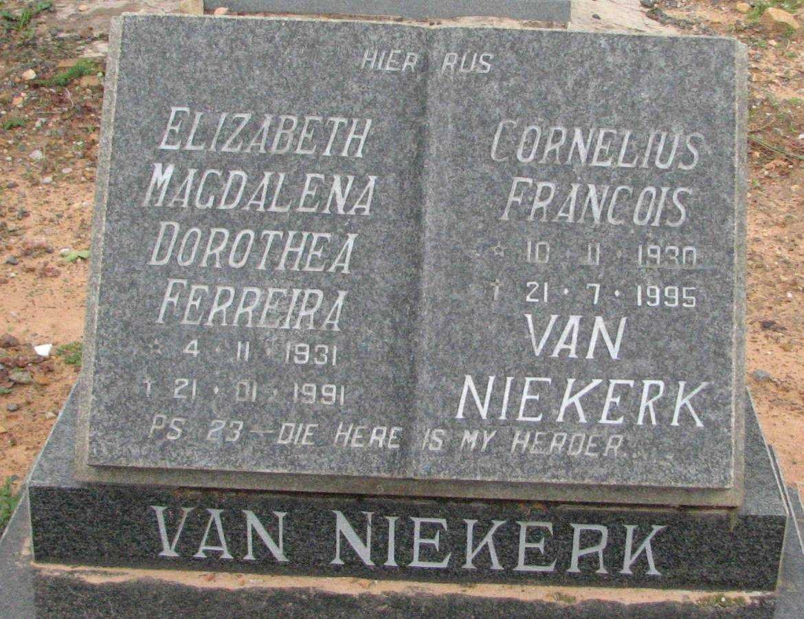 NIEKERK Cornelius Francois, van 1930-1995 &amp; Elizabeth Magdalena Dorothea FERREIRA 1931-1991