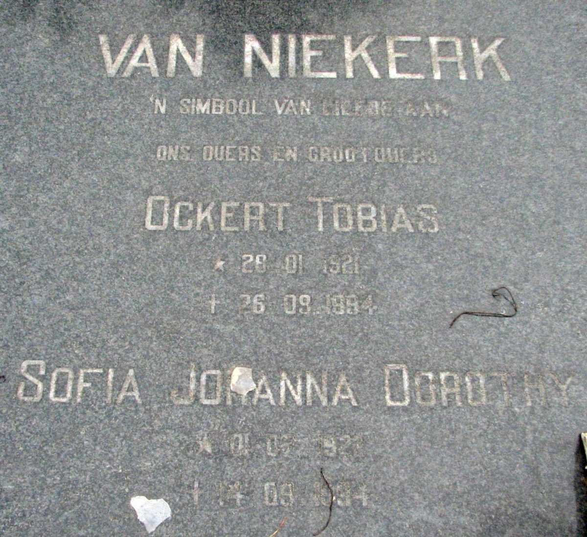 NIEKERK Ockert Tobias, van 1921-1994 &amp; Sofia Johanna Dorothy 1922-1994