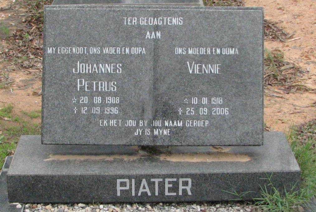 PIATER Johannes Petrus 1908-1996 &amp; Viennie 1918-2006
