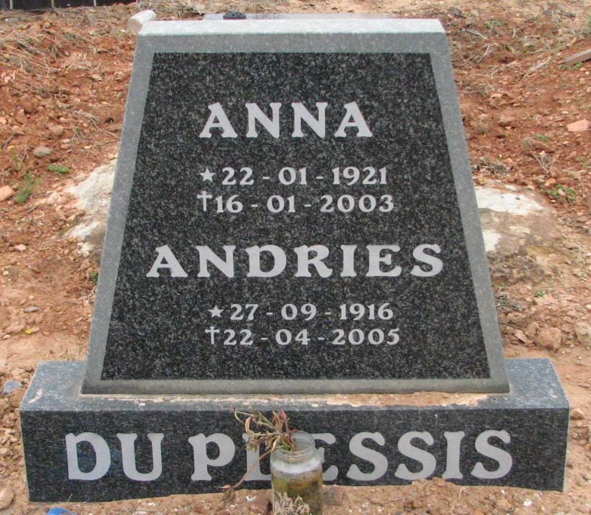 PLESSIS Andries, du 1916-2005 &amp; Anna 1921-2003