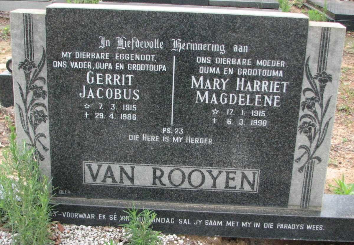 ROOYEN Gerrit Jacobus, van 1915-1986 &amp; Mary Harriet Magdelene 1915-1998