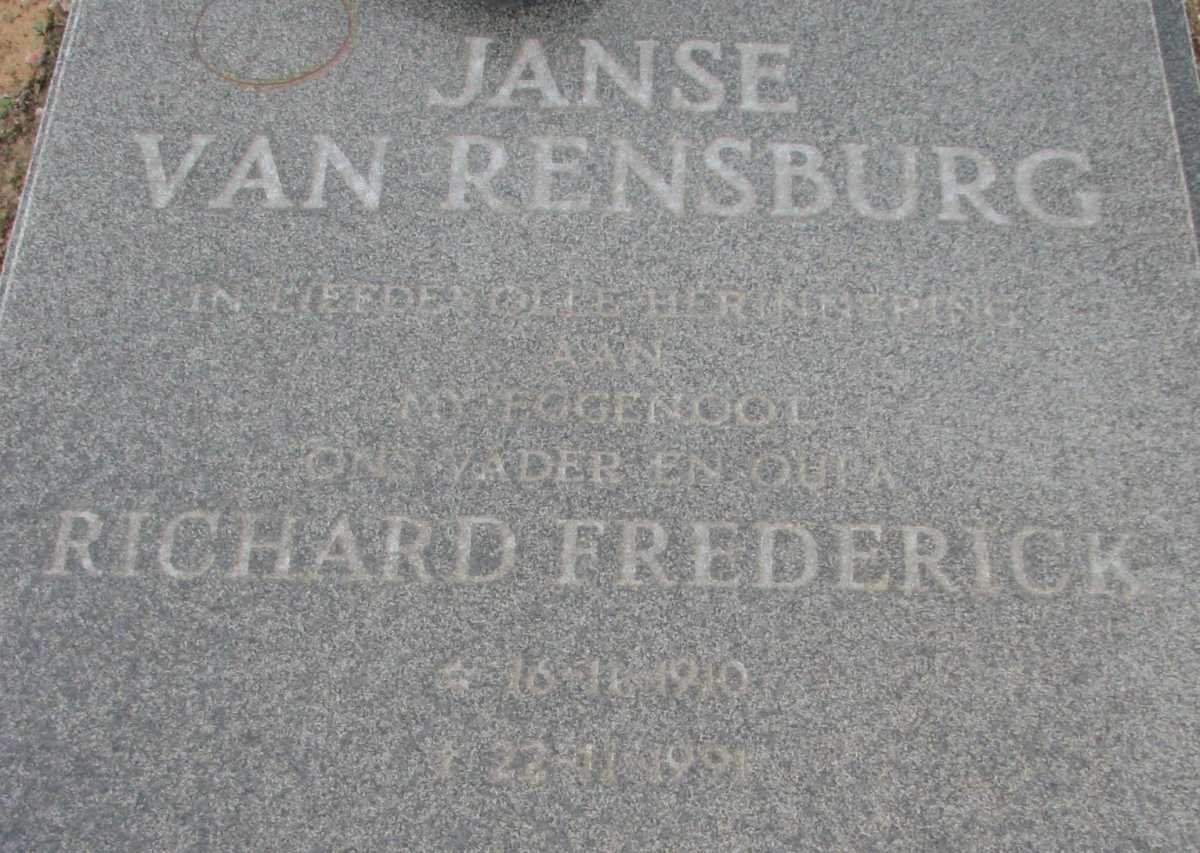 RENSBURG Richard Frederick, Janse van 1910-1991