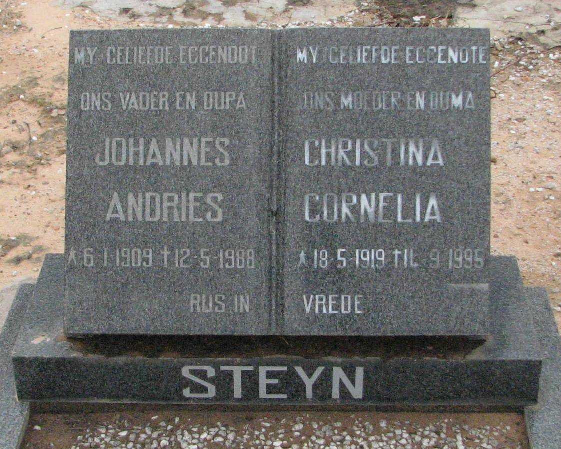 STEYN Johannes Andries 1909-1988 &amp; Christina Cornelia 1919-1995