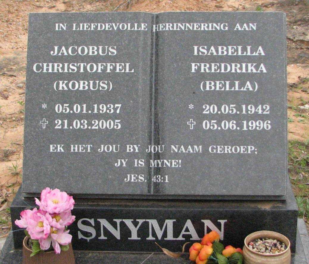 SNYMAN Jacobus Christoffel 1937-2005 &amp; Isabella Fredrika 1942-1996