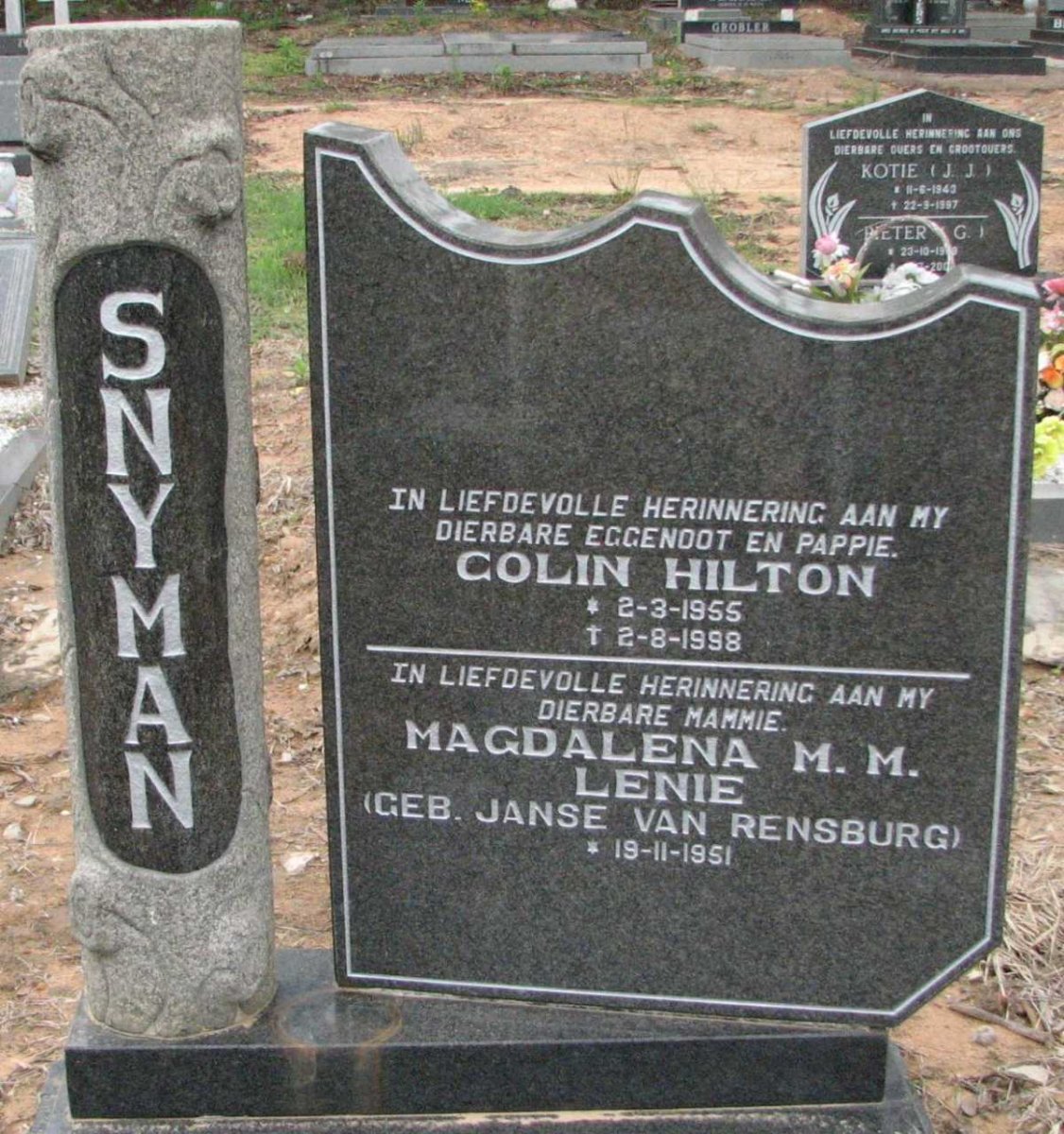 SNYMAN Colin Hilton 1955-1998 &amp; Magdalena M.M. JANSE VAN RENSBURG 1951-