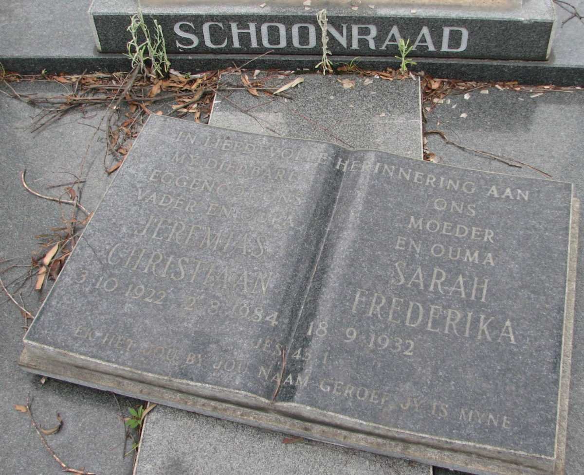 SCHOONRAAD Jeremias Christiaan 1922-1984 &amp; Sarah Frederika 1932-