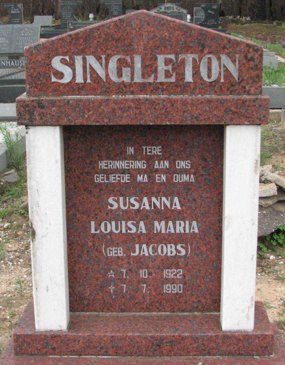 SINGLETON Susanna Louisa Maria geb JACOBS 1922-1990