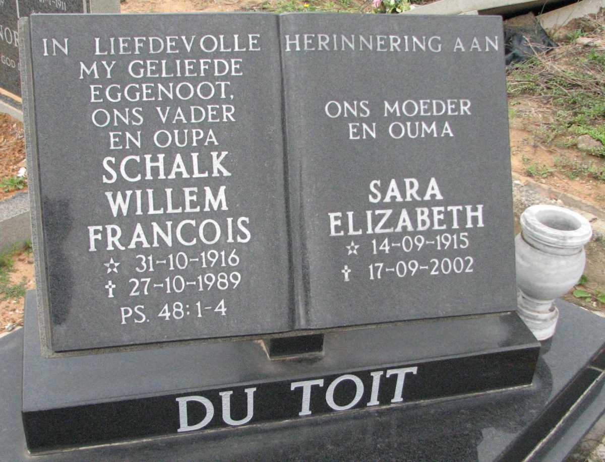 TOIT Schalk Willem Francois, du 1916-1989 &amp; Sara Elizabeth 1915-2002