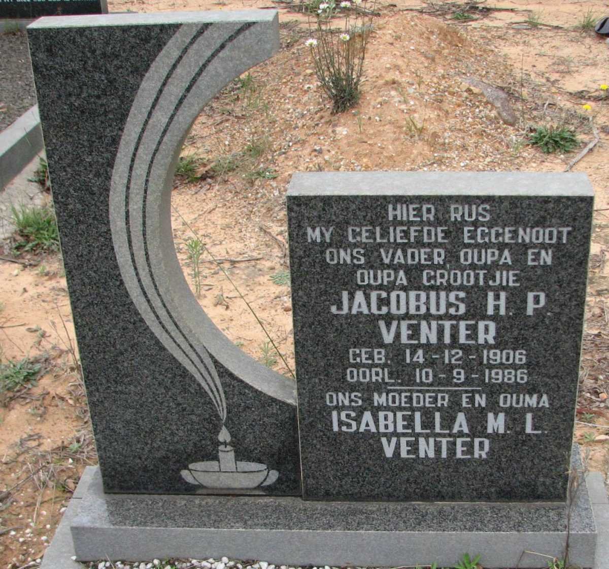 VENTER Jacobus H.P. 1906-1986 &amp; Isabella M.L.
