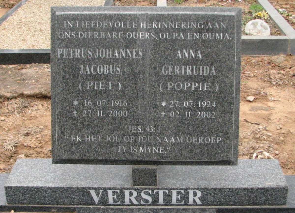 VERSTER Petrus Johannes Jacobus 1916-2000 &amp; Anna Getruida 1924-2002