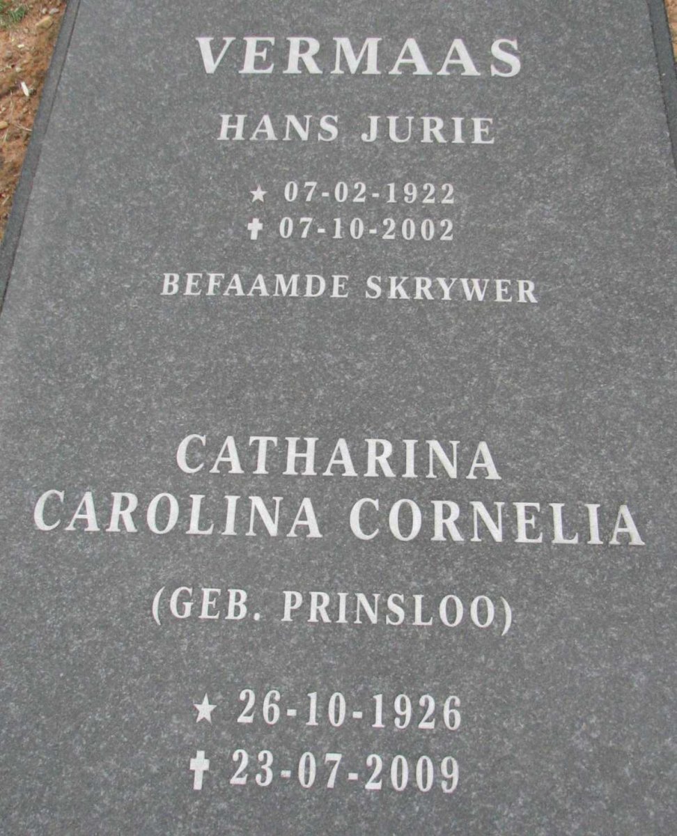 VERMAAS Hans Jurie 1922-2002 &amp; Catharina Carolina Cornelia PRINSLOO 1926-2009