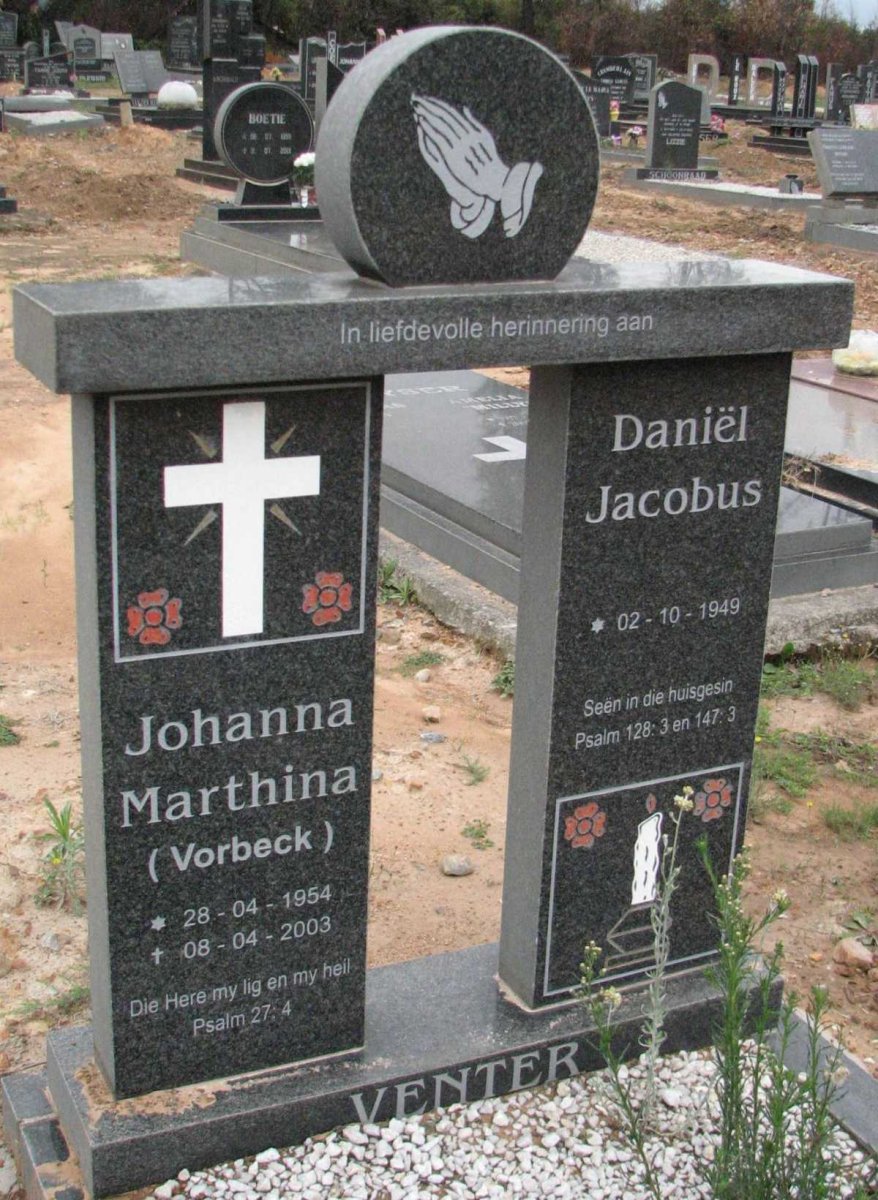 VENTER Daniel Jacobus 1949- &amp; Johanna Marthina VORBECK 1954-2003