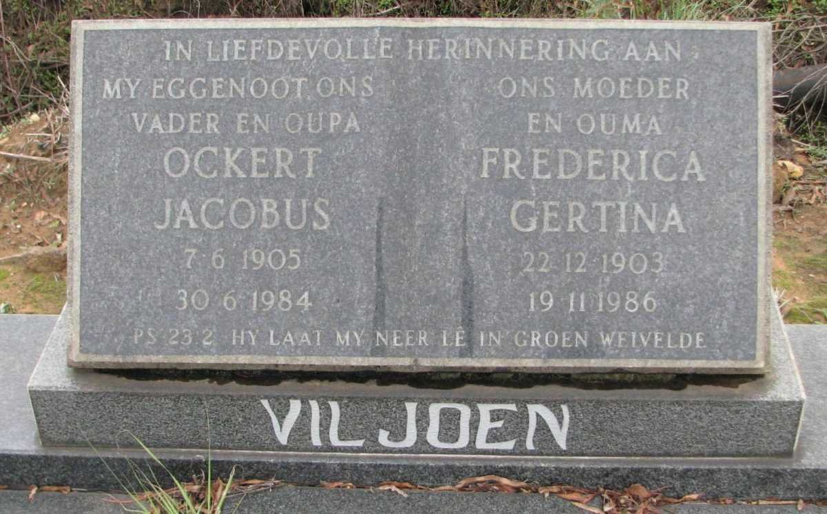 VILJOEN Ockert Jacobus 1905-1984 &amp; Frederica Gertina 1903-1986