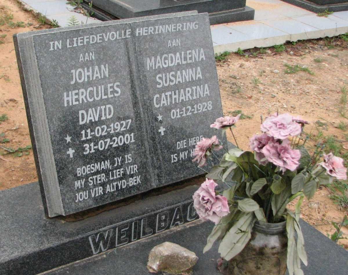 WEILBACH Johan Hercules David 1927-2001 &amp; Magdalena Susanna Catharina 1928-